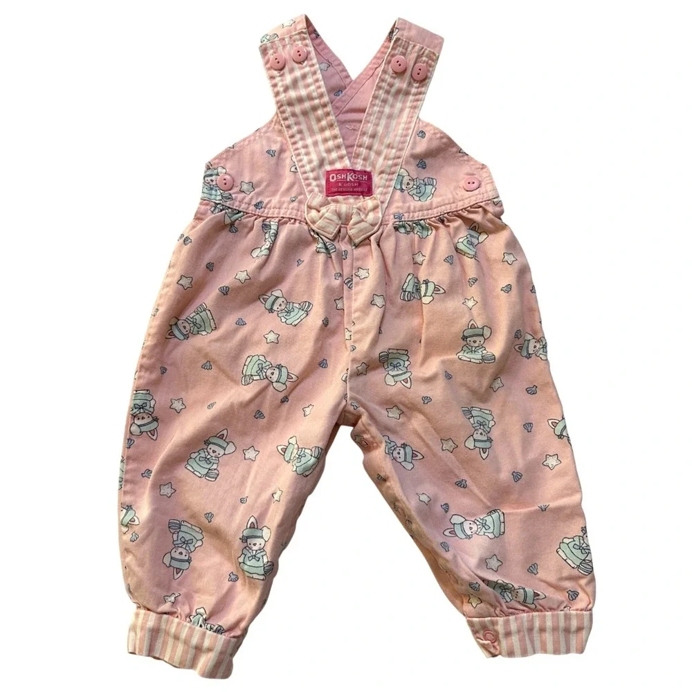 Vintage OshKosh B'Gosh Vestbak Pink Bunny Sailor Romper 18M Overalls Bubble USA